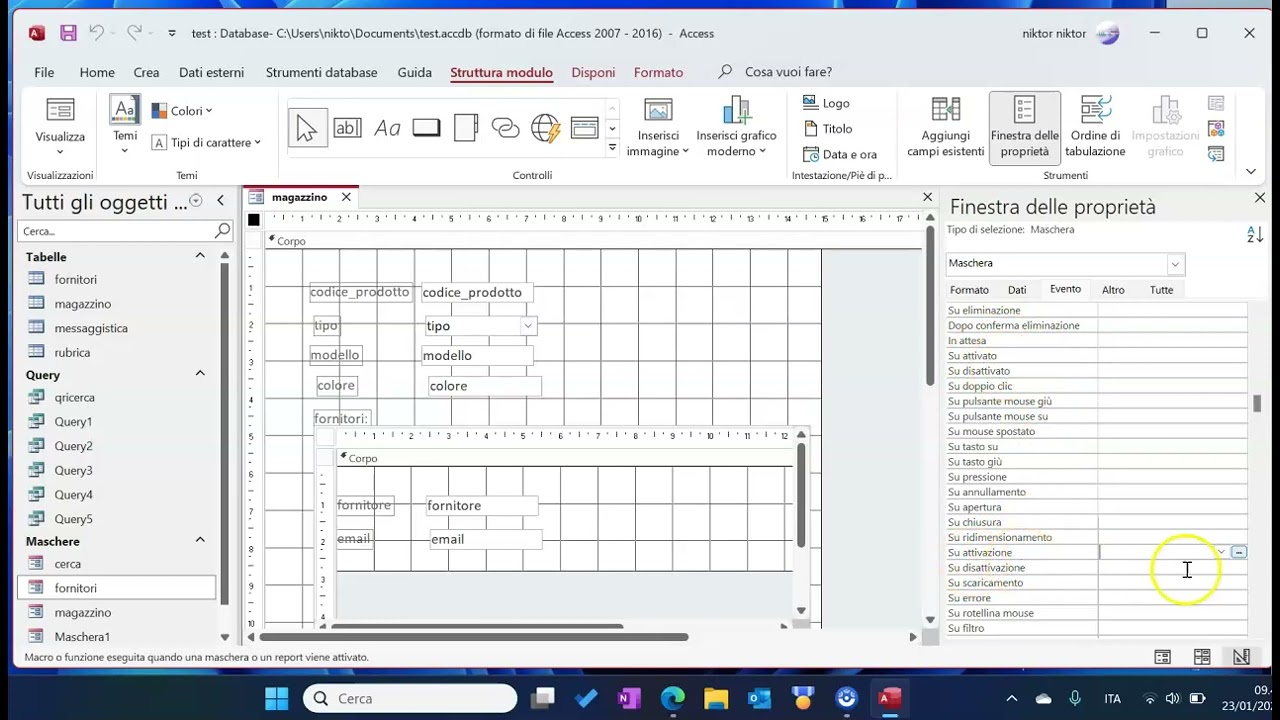 #30 - MS Access - VBA - Eventi su Maschera