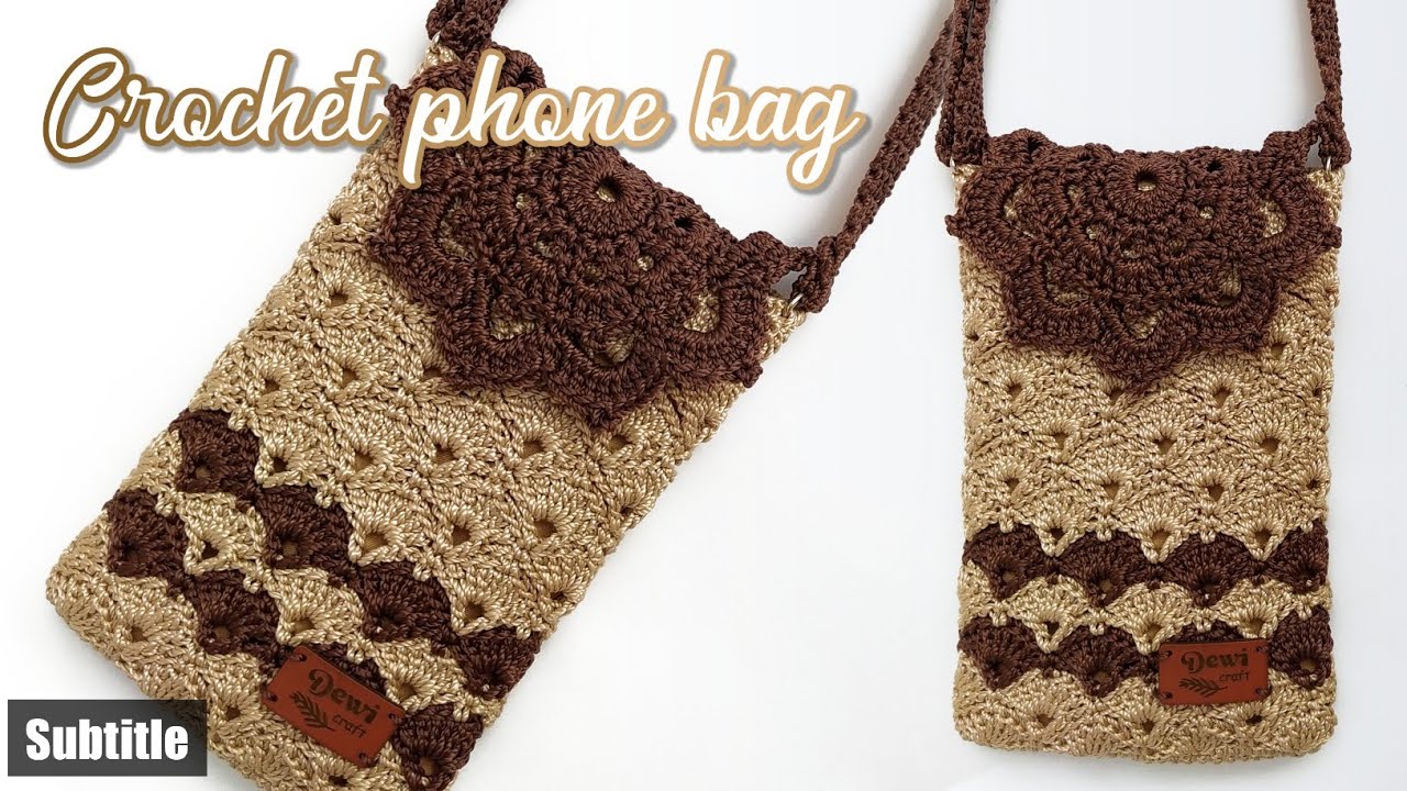 CARA MEMBUAT TAS RAJUT HP MODEL TERBARU MUDAH UNTUK PEMULA - CROCHET PHONE BAG TUTORIAL