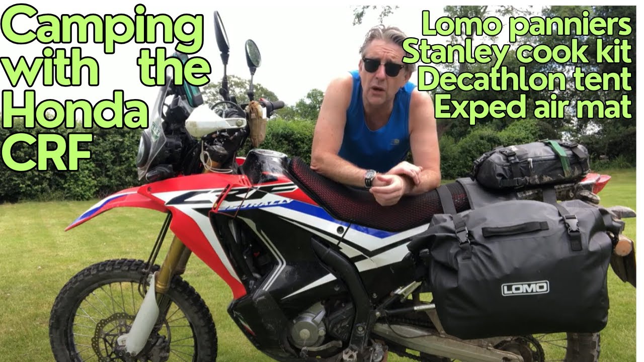 Motorbike camping - Lomo panniers, Exped air mat, Decathlon Forclaz tent, Stanley cookware set