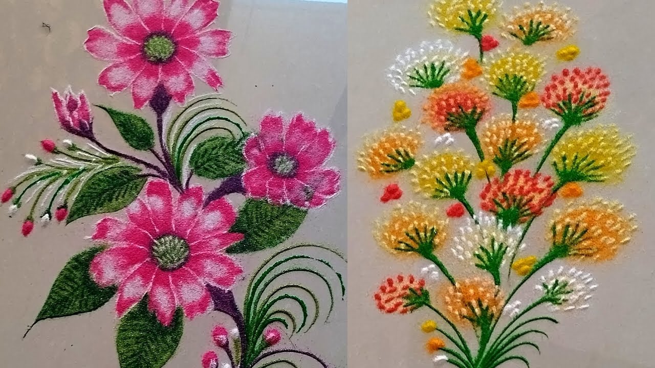 2 Easy & Beautiful flowers rangoli | Colourful flower rangoli | Easy & creative rangoli designs |