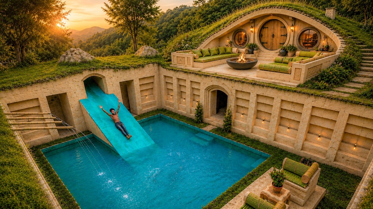 Real Life I Spent 2 Months Building a Luxury Underground  Pools With Hobbit House Next..