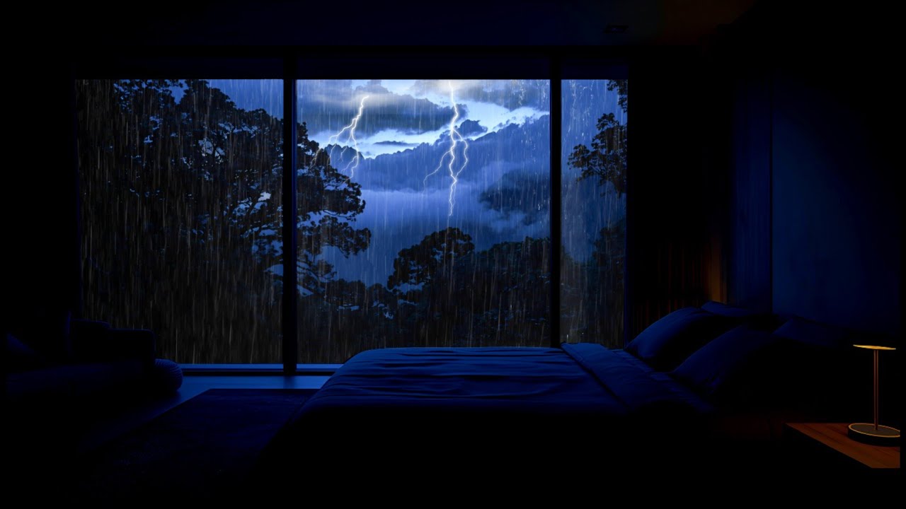 Heavy Rain Sounds on Window 🌧️ Modern Mountain View Bedroom | Fall Asleep Fast & Beat Insomnia 🌙