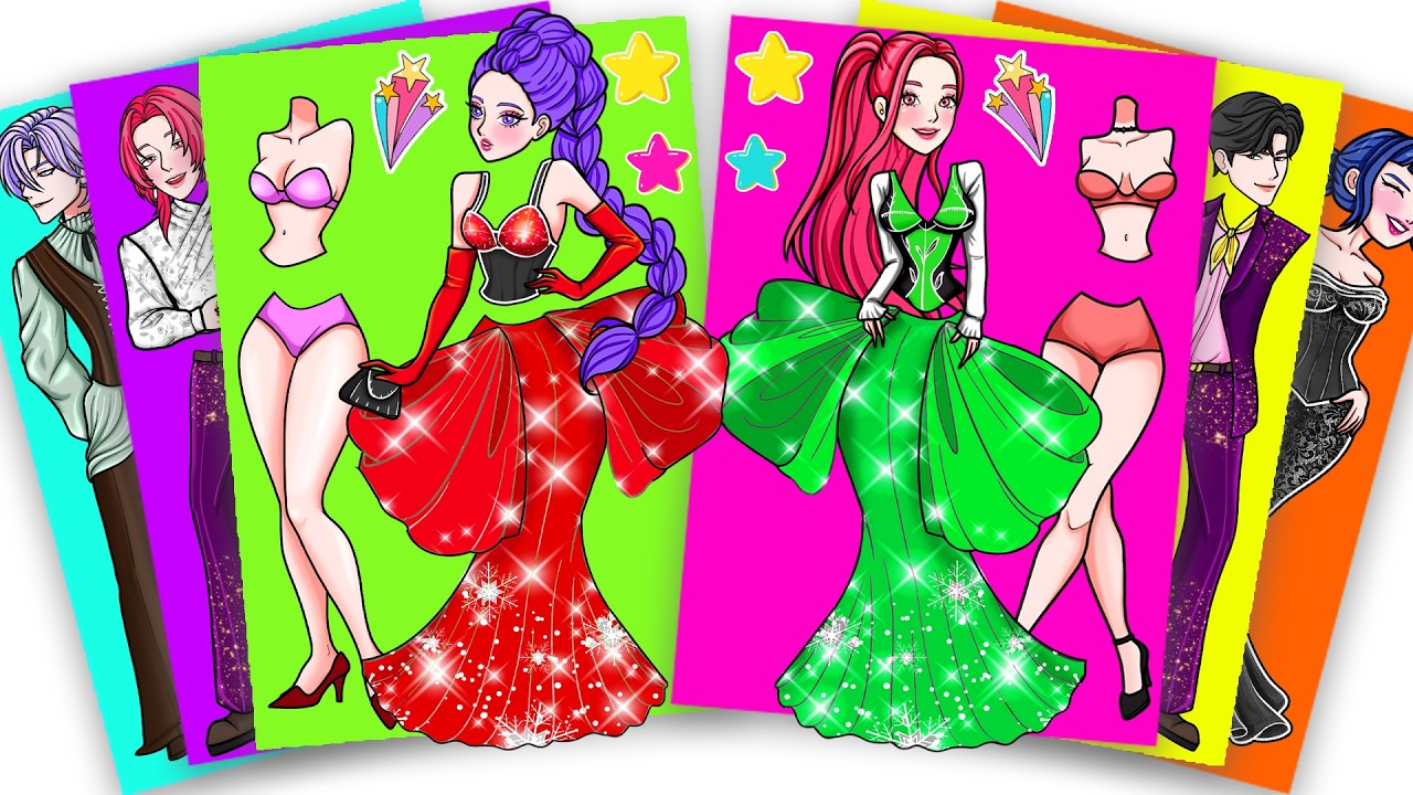 Red VS Green Huntrix RUMI MIRA Dress Up Fashion Outfit For Event | Paper DIY #sticker #asmr
