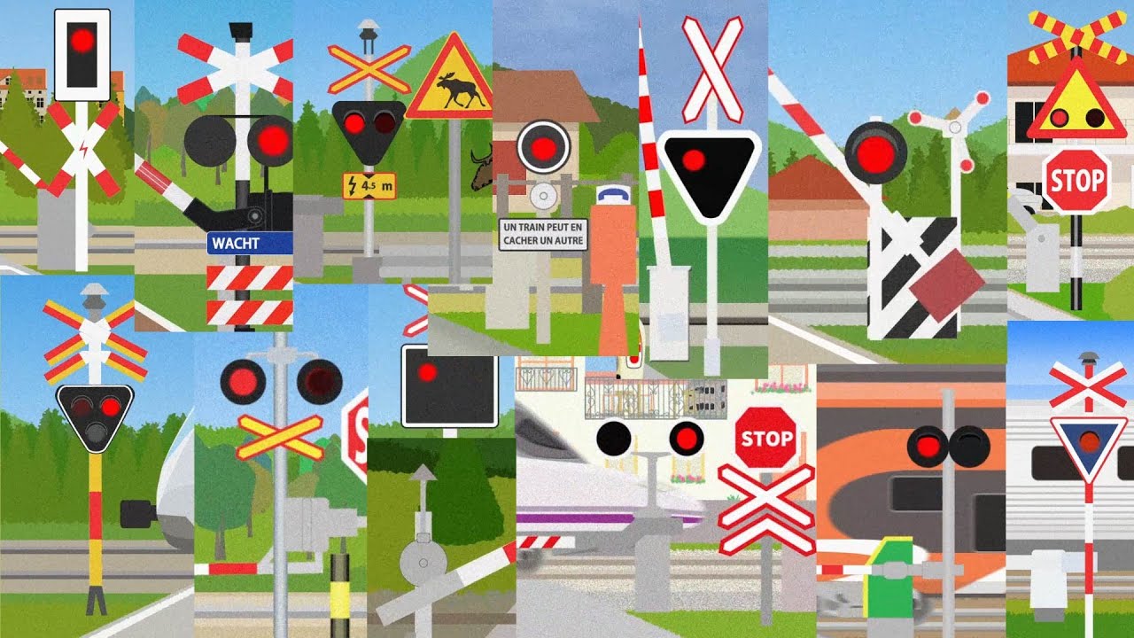 【踏切アニメ】ヨーロッパのふみきりがいろんな場所でカンカン😂😂😂European Railroad crossings on various places!!