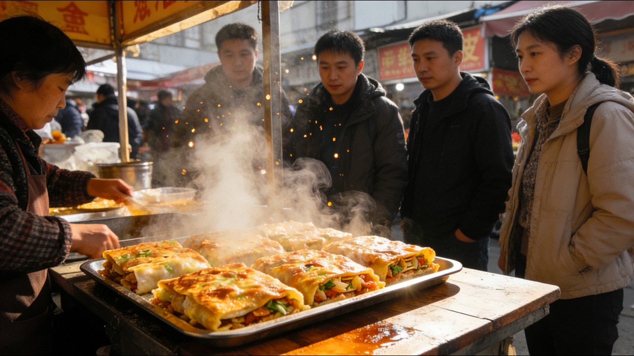 Wuhan Street Food: Full Process of Sanxian Doupi (Three Fresh Tofu Skin)