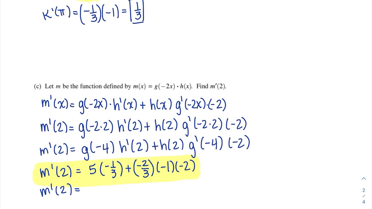 AP FRQ Derivative Rules (2017 AB-6)