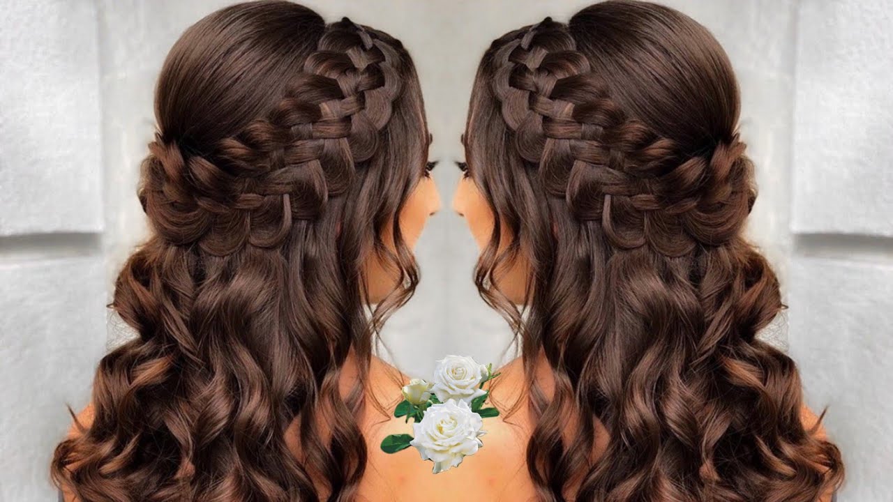 Semirecogido con trenza para graduacion, novia, 15 años y Fiestas