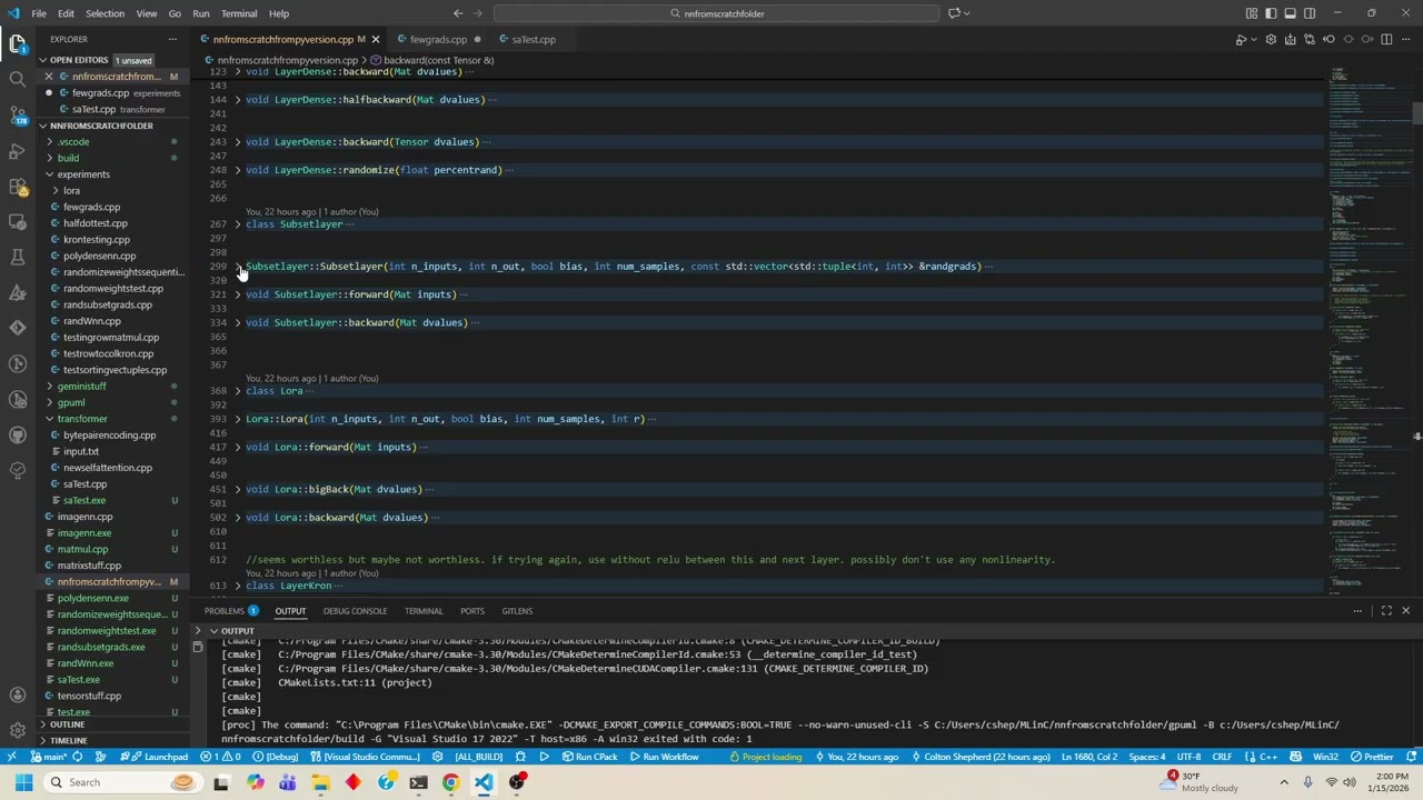 ai experiment in c++ training a subset of weights only.