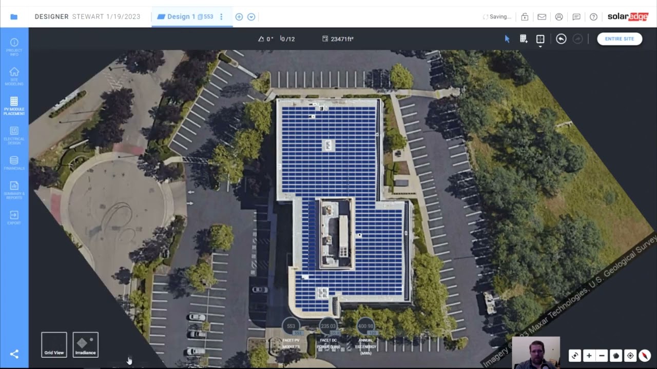 SolarEdge Designer — Коммерческая крыша — Шаг 4: Размещение фотоэлектрических модулей