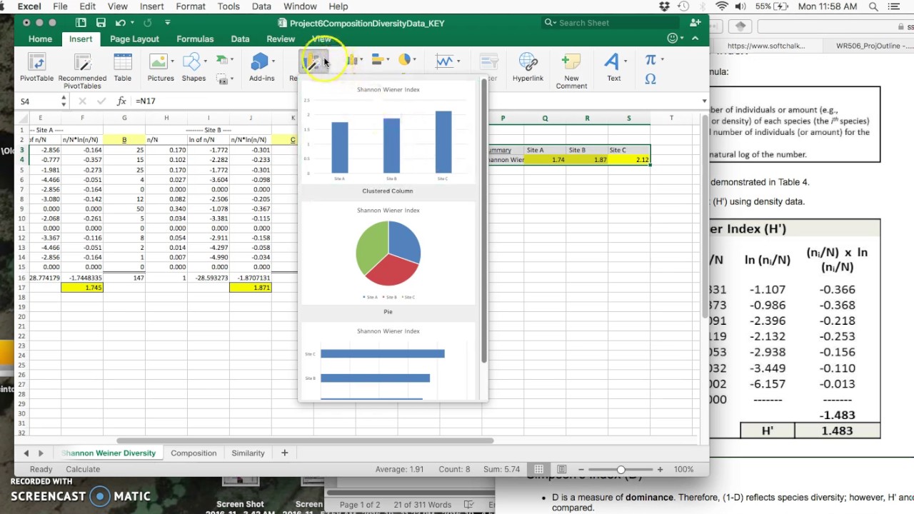 Calculating Diversity Indices Project