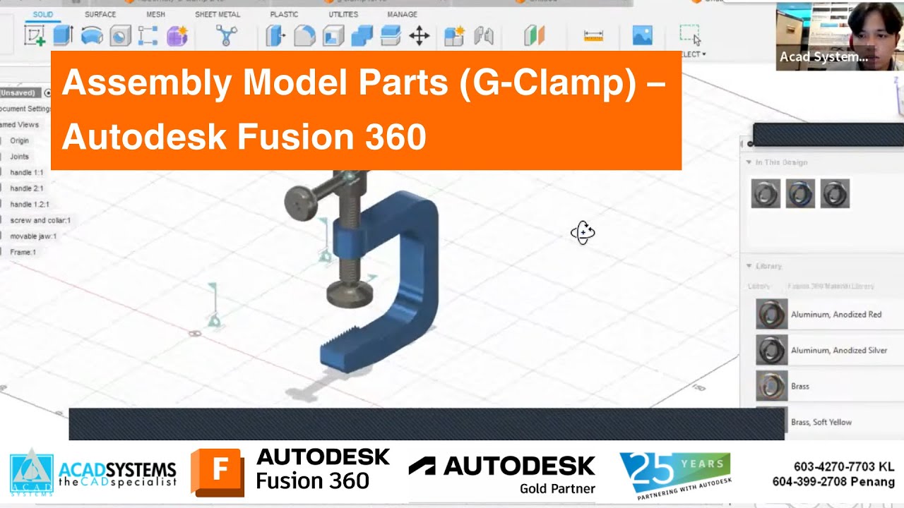 Assembly Model Parts (G-Clamp) &ndash; Autodesk Fusion 360