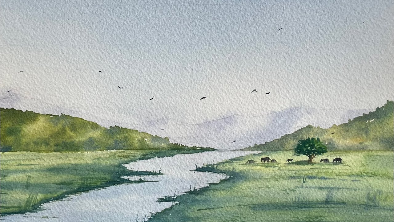 Serenity in Watercolors: How to create a Lush Landscape | watercolor | beginners | demo