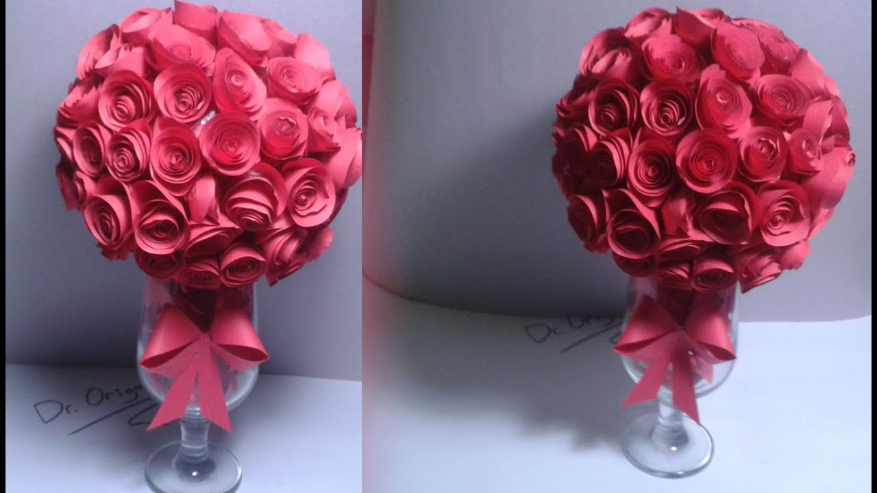 |DIY| How To Make a Paper Rose Topiary-rose ball-Room Decor