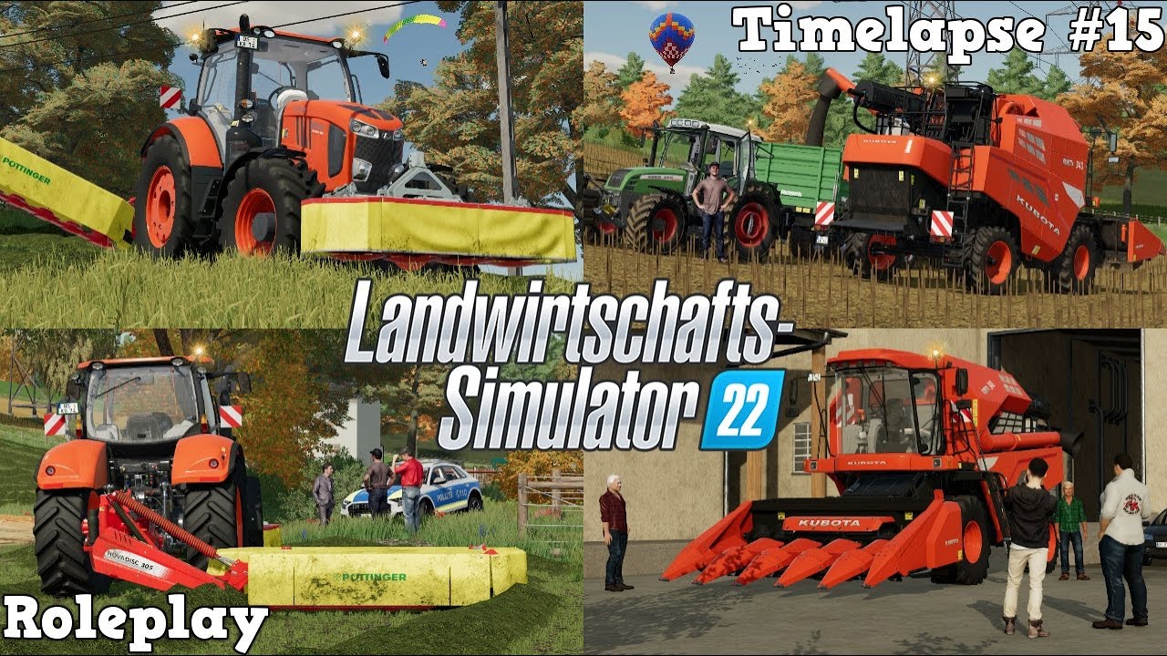 Letzter GRASSCHNITT & ein lustiger UNFALL! 😂🌿🚜💨 KUBOTA Mähdrescher im Einsatz?🤔|[LS22]-Timelapse #15
