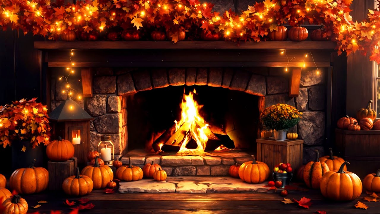 Cozy Autumn Fireplace Sounds 8h - Relaxing Autumn Fall Ambience - Halloween Ambience