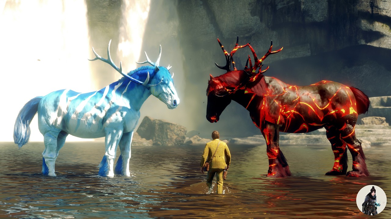 Arthur Morgan Spots & Tames Ginormous Lava Stone and Blue-White Water Horses at the Largest Waterfal