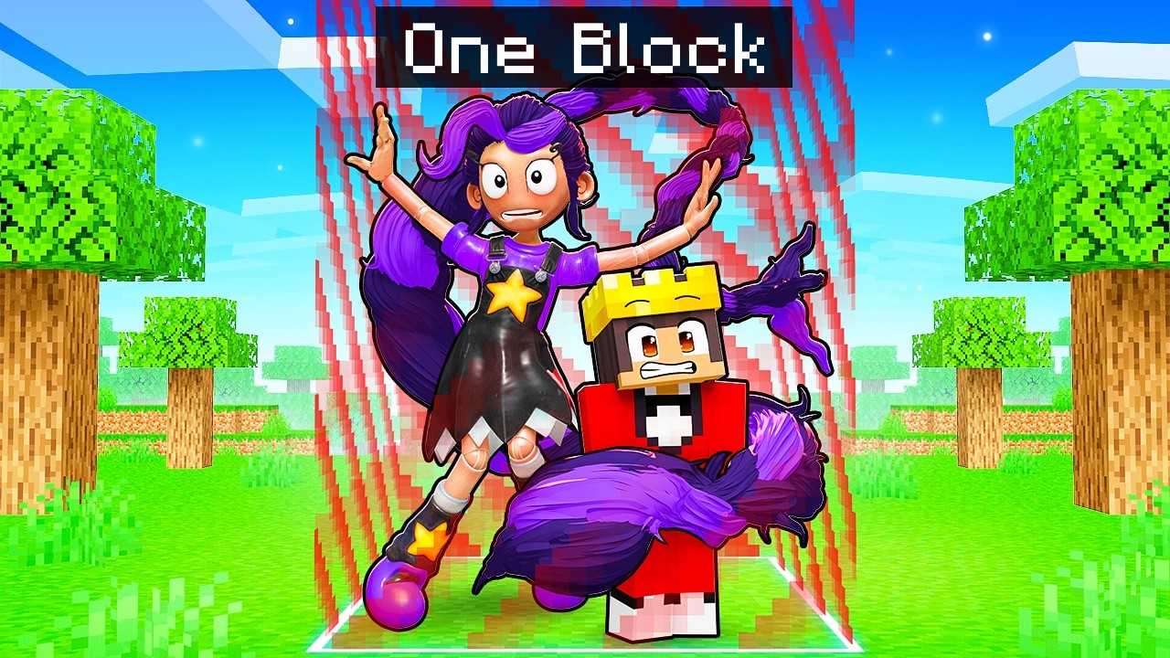 Locked on ONE BLOCK with LILY LOVEBRAIDS in Minecraft!