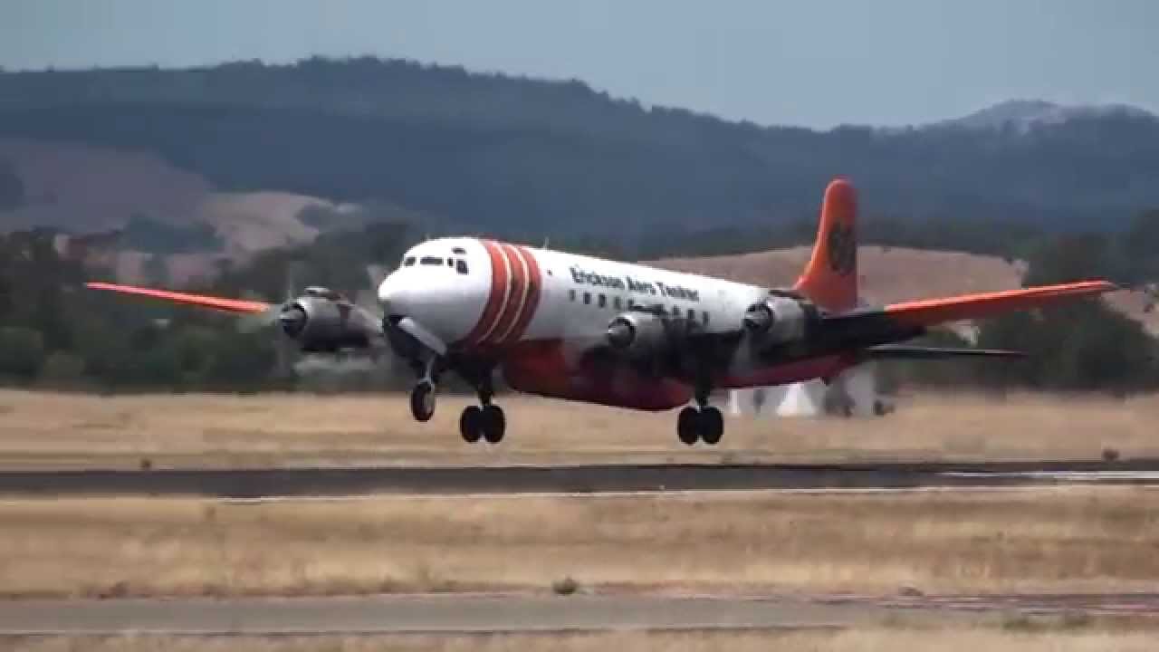 T-60 Take off Erickson DC-7 Santa Rosa 7-30-15 Fire Bomber Air Tanker