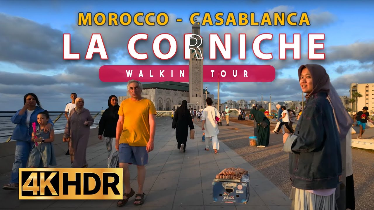 Casablanca, Morocco Walking Tour - La Corniche - 4K HDR