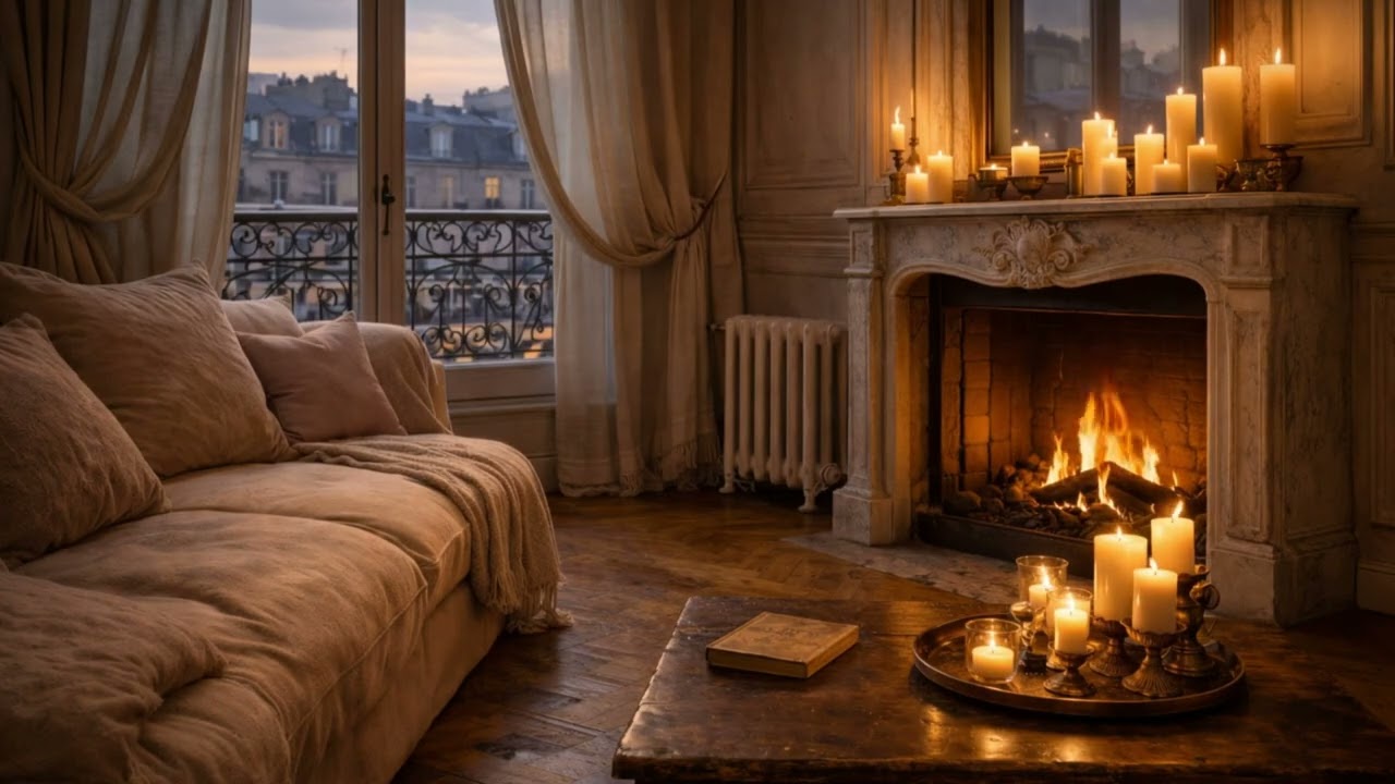 Paris Apartment Fireplace Jazz ❄️ Soft Piano & Crackling Fire Sounds for Deep Focus & Relaxation