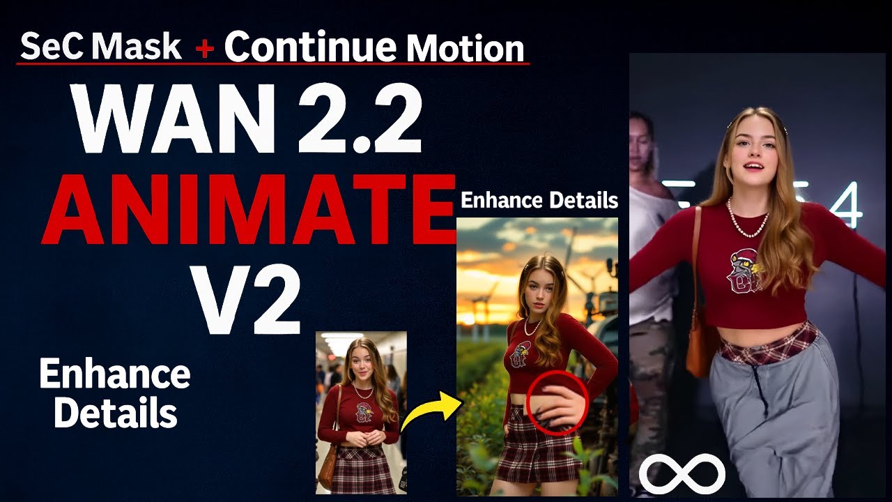 ComfyUI WAN 2.2 Animate V2: SeC Mask, Continue Motion и Detail Upscale (рабочий процесс)