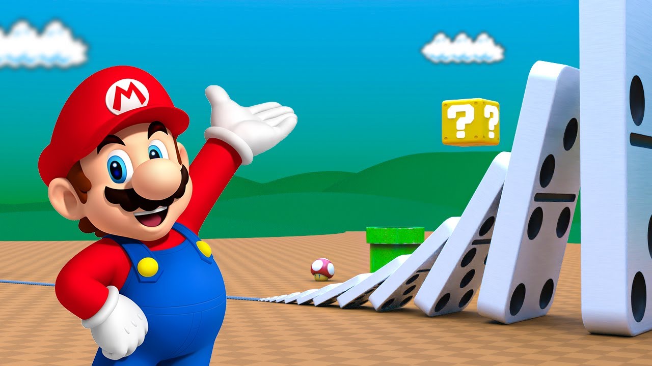 Super Mario playing with DOMINO effect and this happened