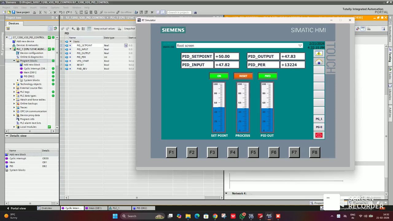 SEIMENS TIA PORTAL CLOSE LOOP PID CONTROL.
