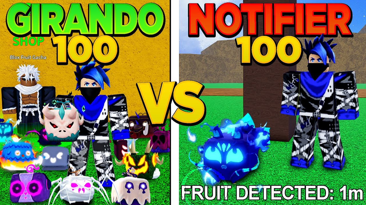 100 FRUTAS GIRADAS VS 100 FRUTAS DO NOTIFICADOR NO BLOX FRUITS