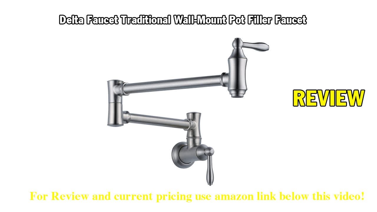 Review Delta Faucet Traditional Wall-Mount Pot Filler Faucet, Arctic Stainless 1177LF-AR