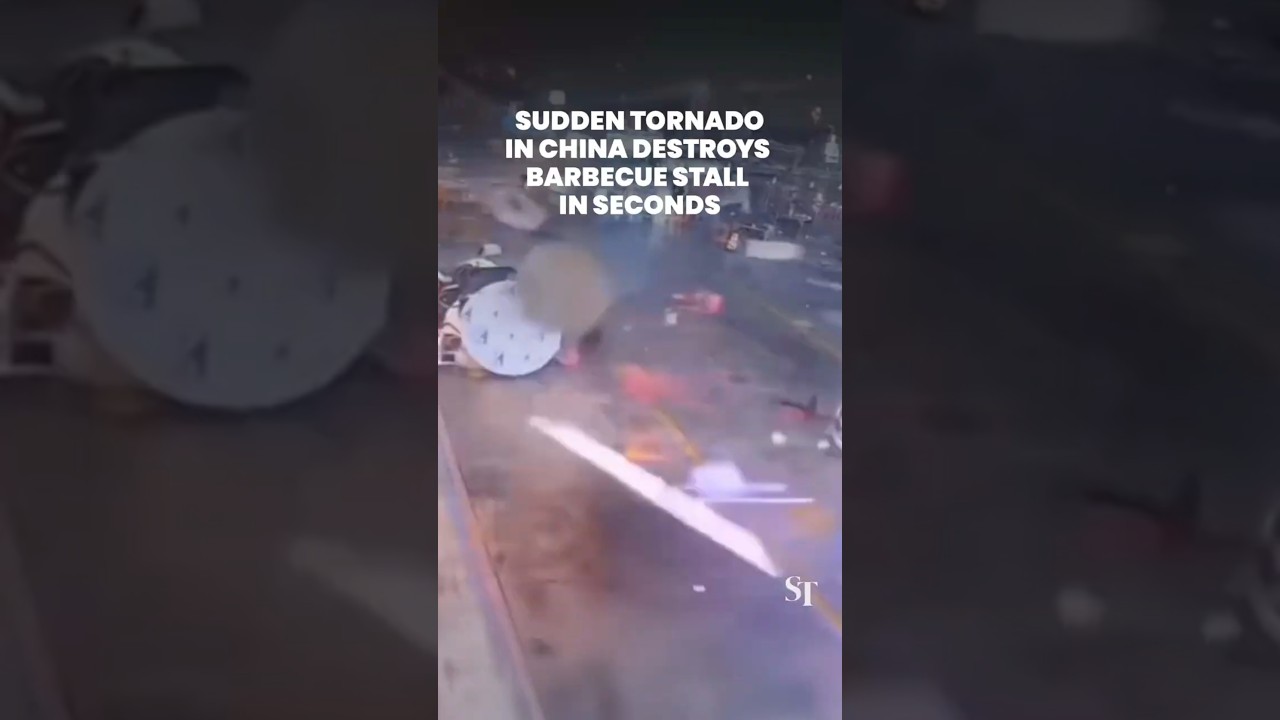 Tornado in China destroys barbecue stall in seconds