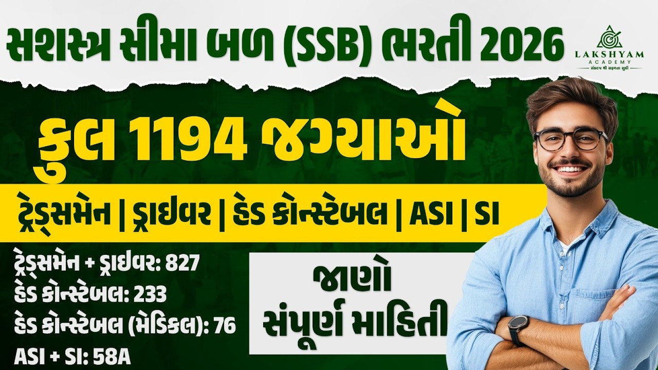 SSB New Vacancy 2026 | 1194 જગ્યાઓ | SSB Tradesman, Head Constable, Driver, ASI, PSI Bharti 2026