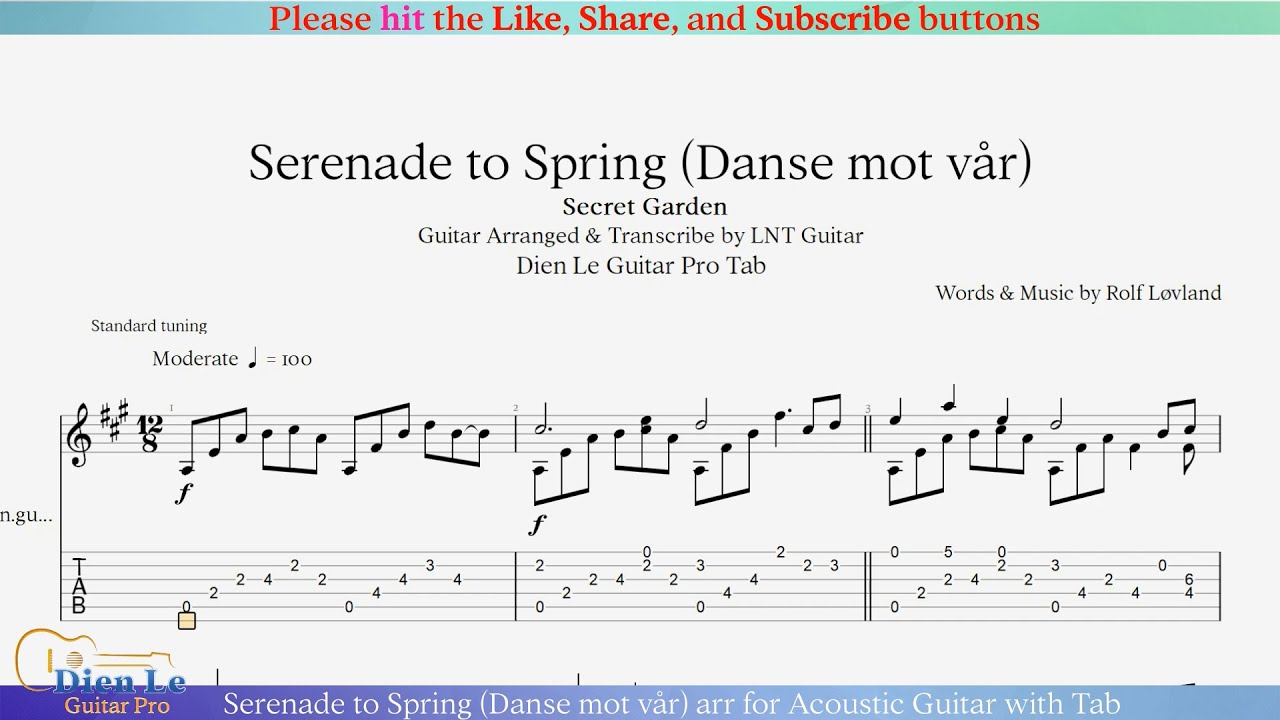 Serenade to Spring (Danse mot vår) arr for Acoustic Guitar with Tab