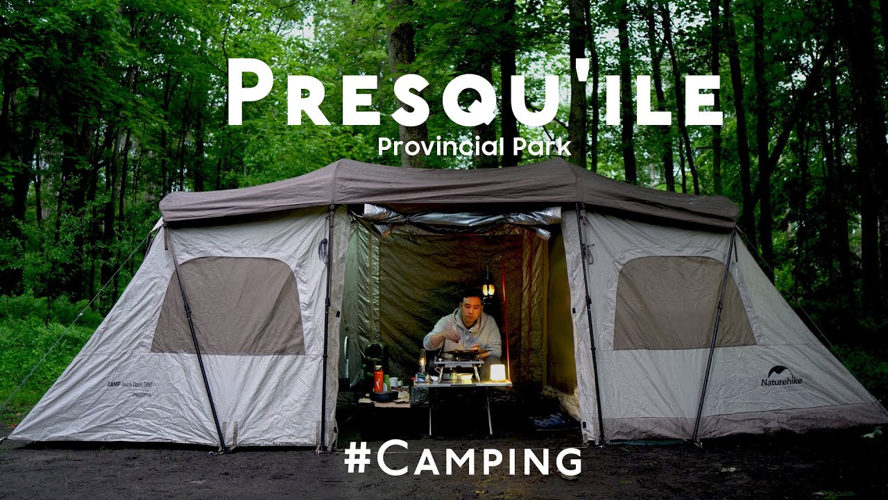 Camping at Presqu'ile Provincial Park on a Rainy day 🏕️🌧️🥓
