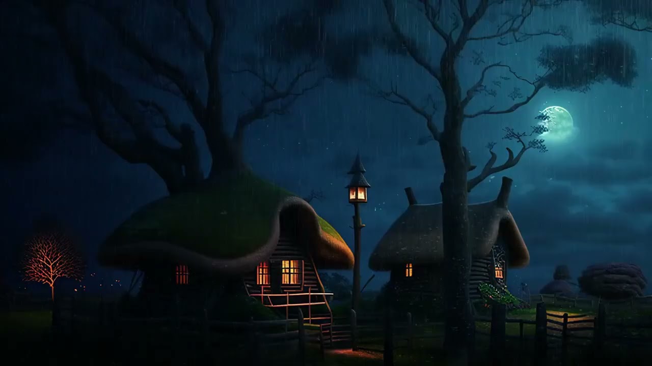 Rainy Forest Night Ambience | Vintage Lamppost Cottage Vibes for Relaxation.