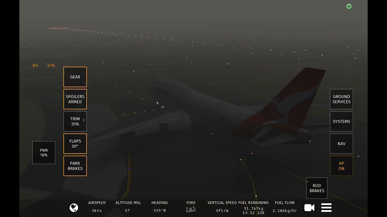 Final approach to sydney on a foggy day (Qantas boeing 747 - 400) 