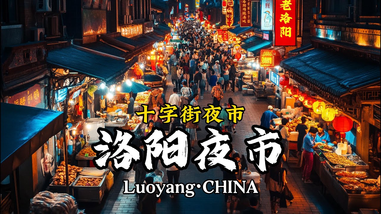 洛阳超大夜市，十字街夜市，羊肉炕馍/烤毛蛋/生煎/烤肉饼/酱香饼/烤面筋卷饼/烤全羊/羊肉汤/桂花糕/镜糕等美食Night Market in Luoyang，China