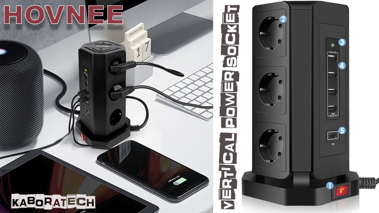 HOVNEE Bloco de Tomadas Vertical USB e USB-C