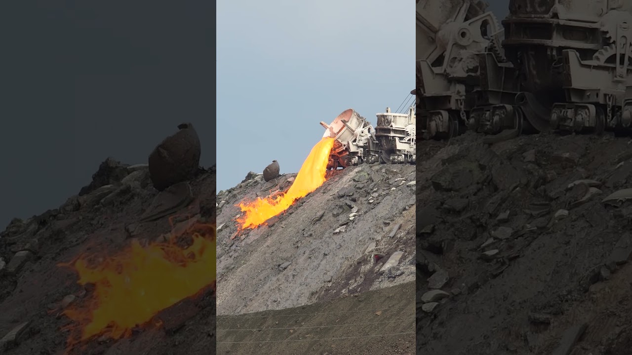 Beautiful drainage of molten slag at a slag dump #slag #шлак #shorts