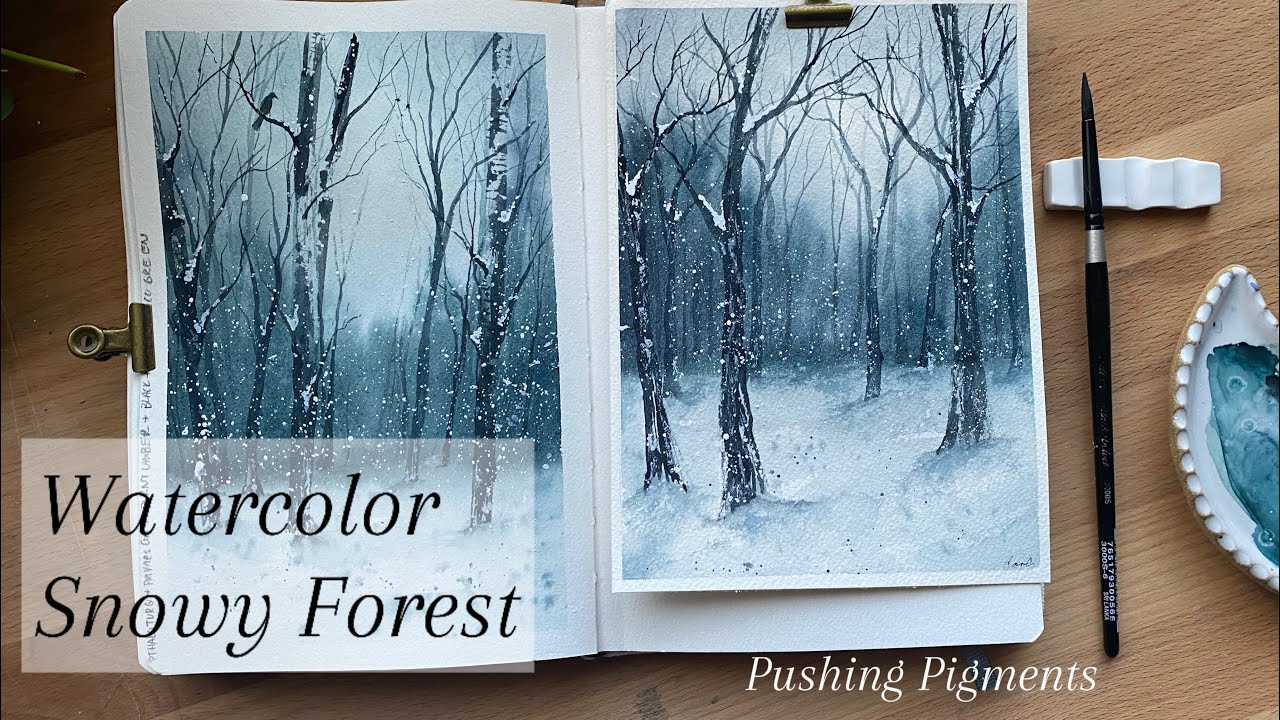 Watercolor Snowy Forest