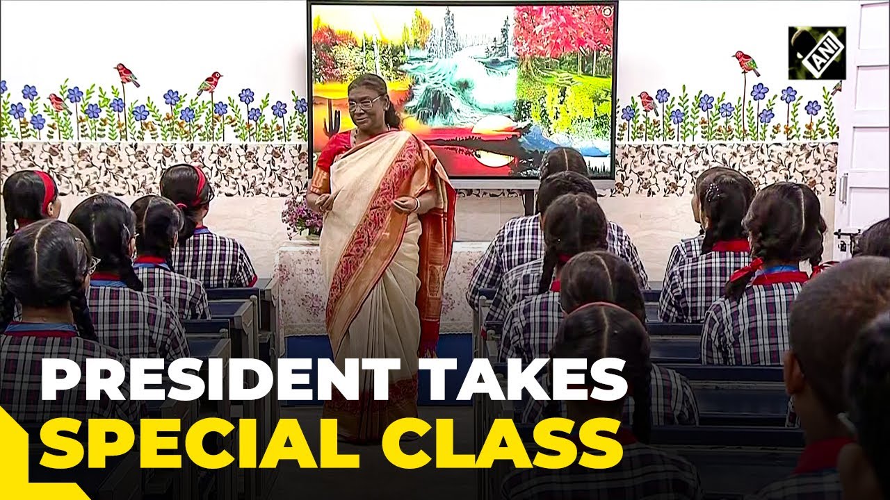 President Droupadi Murmu teaches students of Class IX of Dr. Rajendra Prasad Kendriya Vidyalaya