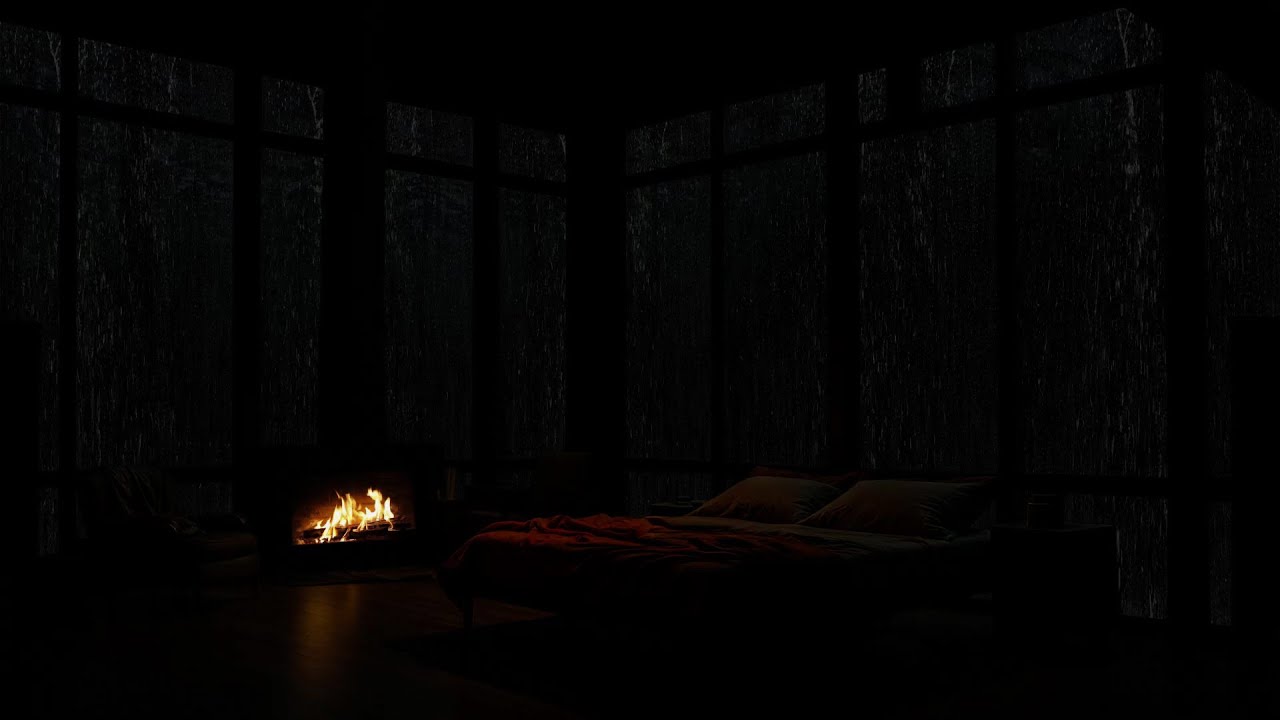 Deepest Healing Sleep [No Ads] 💦 Strong Rain & Warm Fire Sounds 😴 Relaxation & Calm Nights