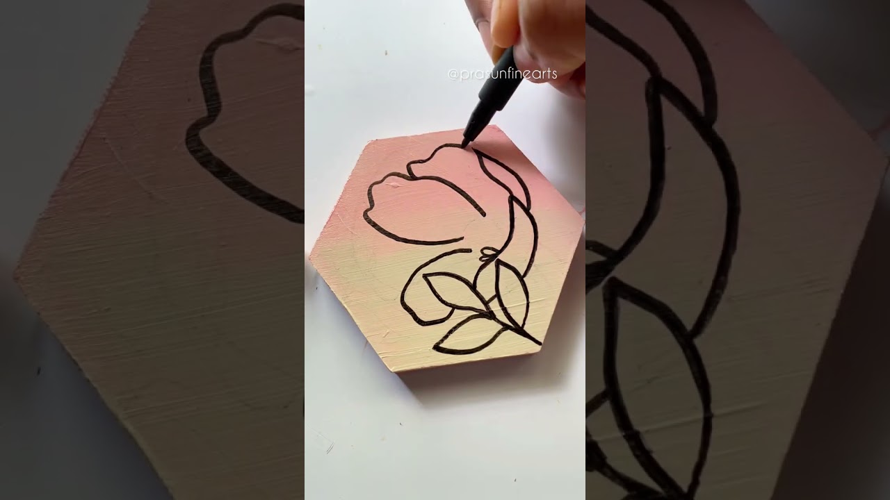 Floral Line art on MDF coaster