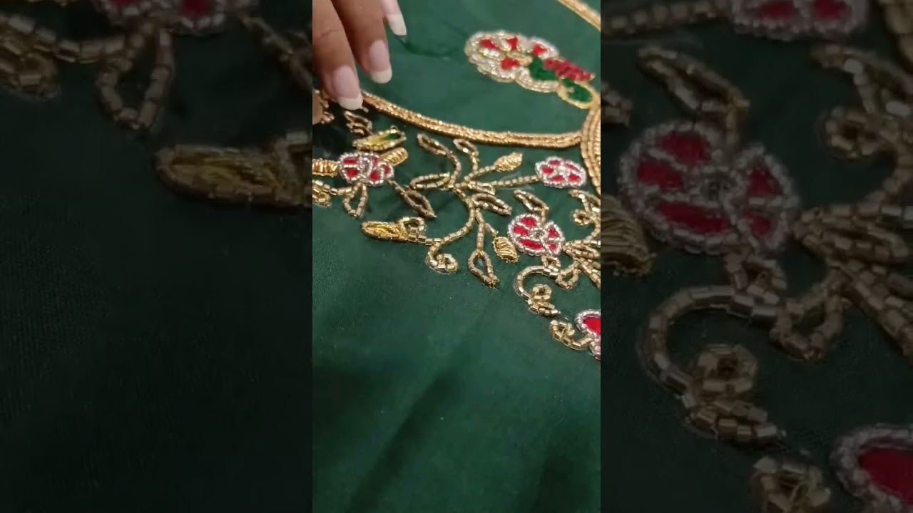 zari thread satine stitch /satin stitch leaf/zari thread tutorial beginners#handembroidery #aariwork
