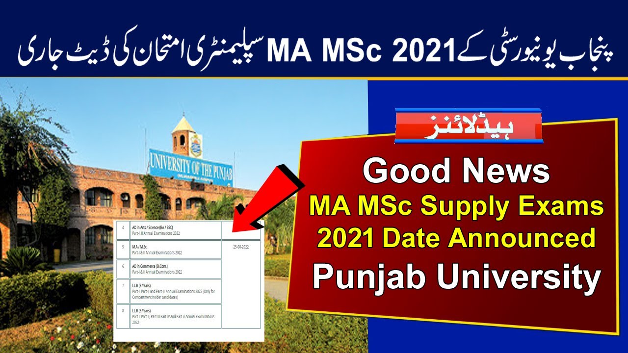 PU MA MSc Supplementary Exams 2021 Date Announced | Punjab University MA MSc Supply Exams 2021 Date
