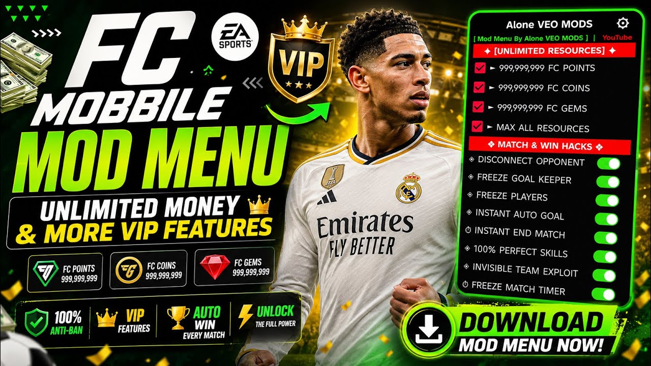 FC MOBILE MOD MENU V27.0.04 🔥 Unlimited Money, Fc Points & Gems | FC Mobile Mod APK 2026
