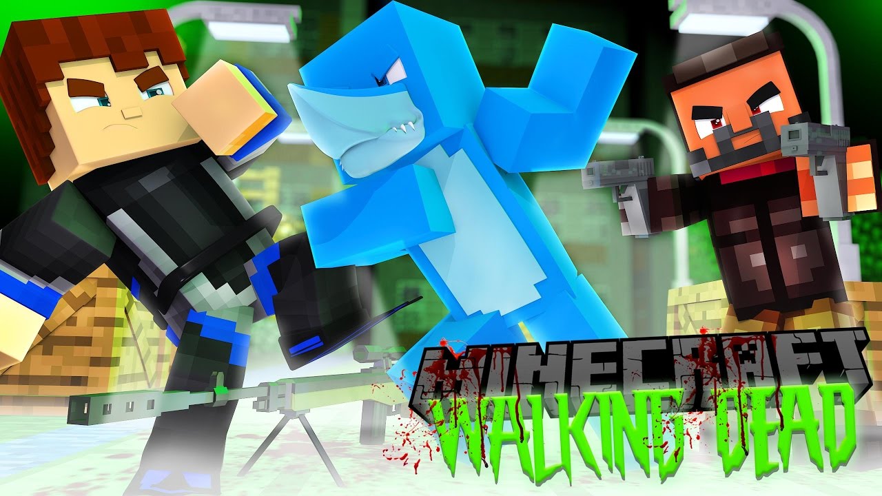 Minecraft THE WALKING DEAD - SCUBA STEVE TRIES TO SHOOT SHARKY ???