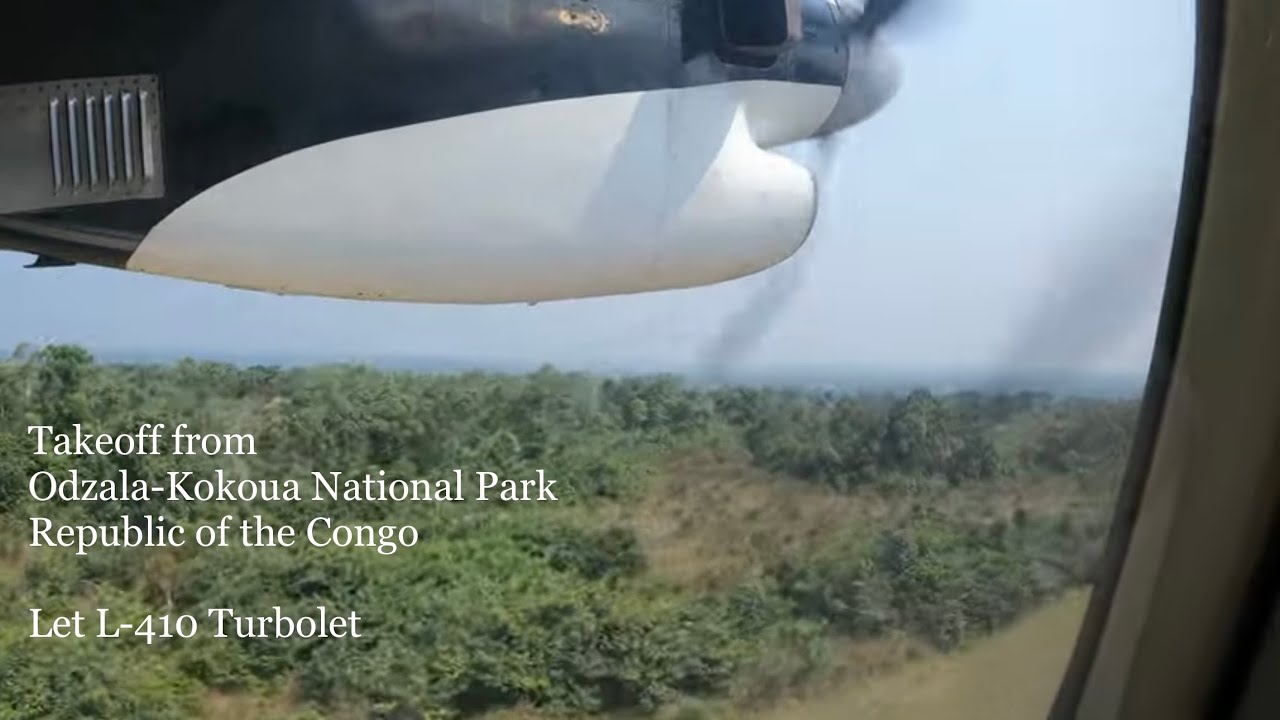 Takeoff from Odzala-Kokoua National Park, Republic of the Congo | Let L-410 Turbolet