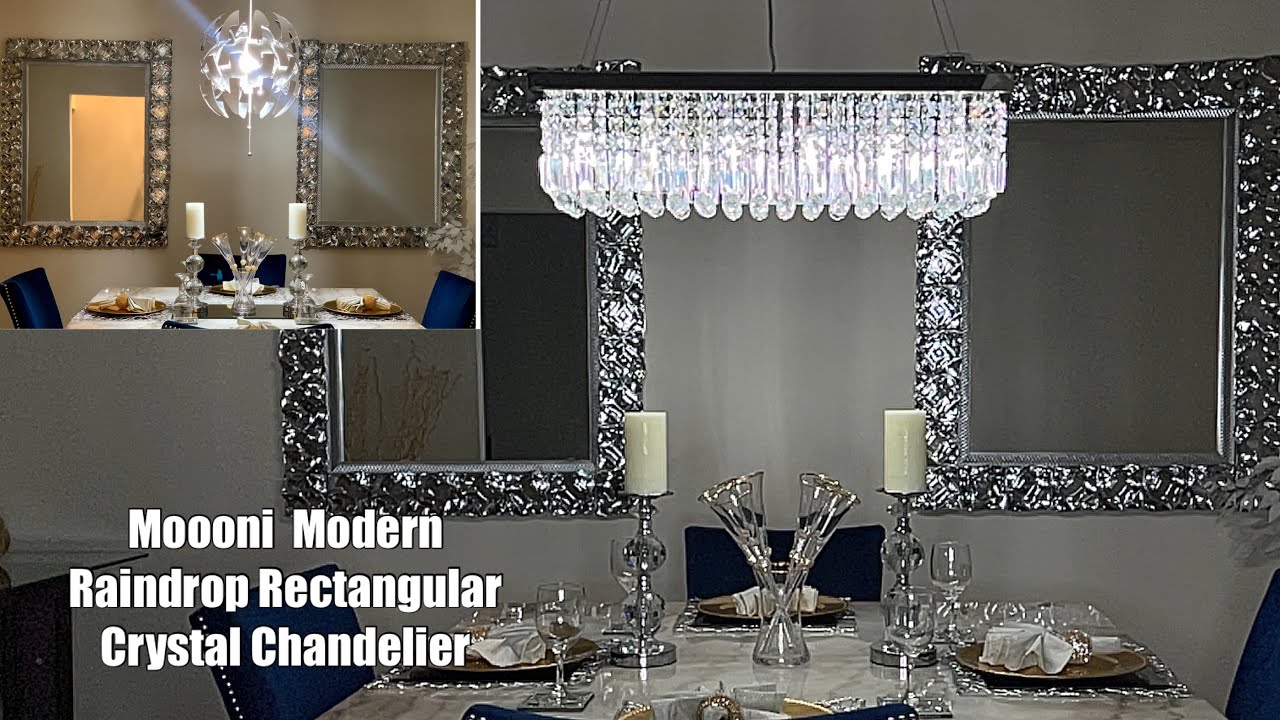 Moooni Modern Raindrop Rectangular Crystal Chandelier|Glam Dining Room update