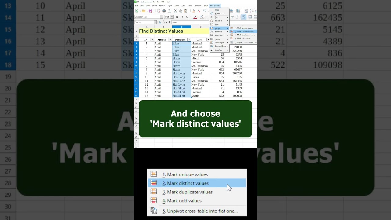 🔍 Find DISTINCT values and MAKE a LIST in LibreOffice Calc #shorts
