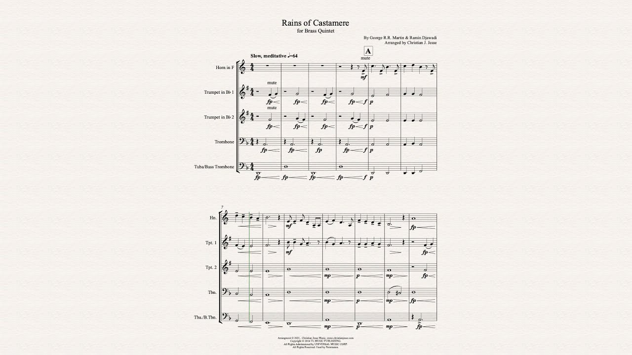 The Rains of Castamere - Brass Quintet Arrangement - Christian Jesse Music